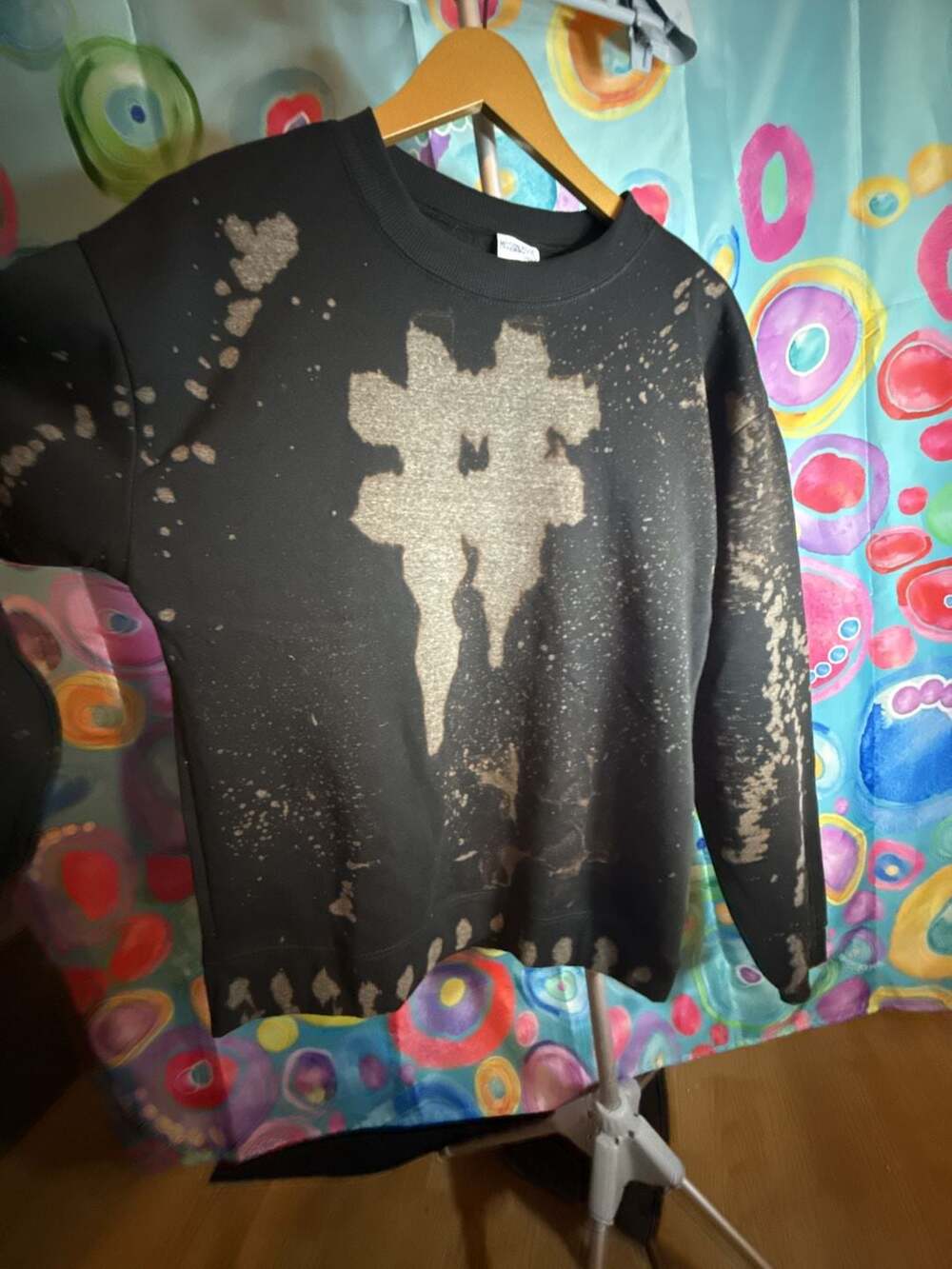 Custom Hand-Bleach Splatter Graphic Sweatshirt Large